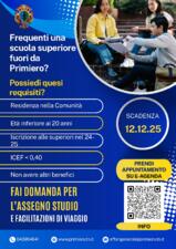 Bando di concessione Assegni studio e viaggio 25/26: domande dal 10/11 al 12/12