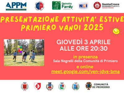 Primiero Vanoi, presentazione Attività estive il 3 aprile alle 20.30
