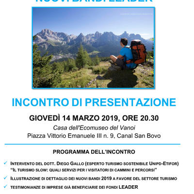 Turismo "slow", incontro con il GAL Trentino Orientale nel Vanoi il 14 marzo